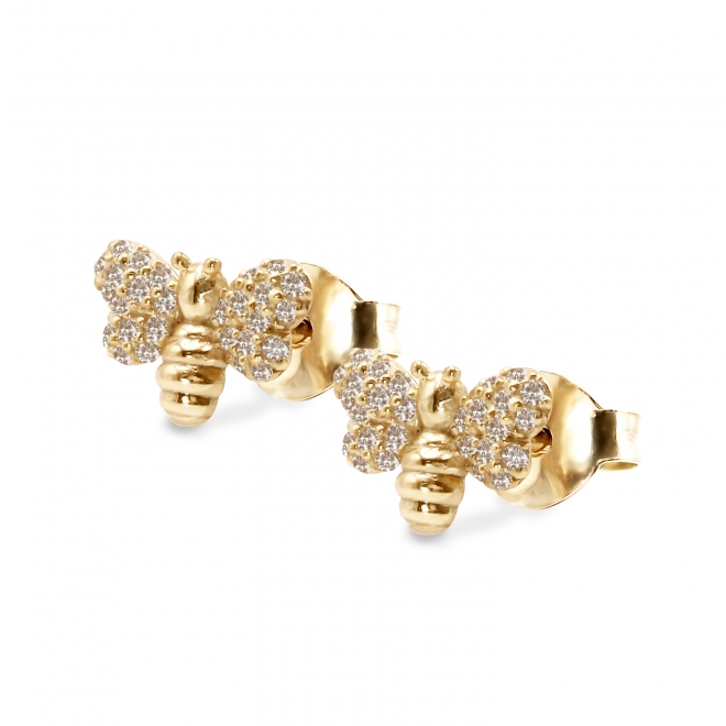 Bee Shape Stud Earrings with 56 Diamonds