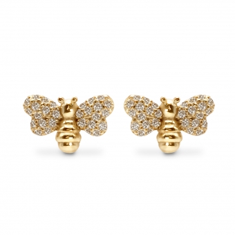 Bee Shape Stud Earrings with 56 Diamonds