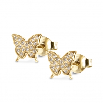 Butterfly Shape Stud Earrings with 36 Diamonds