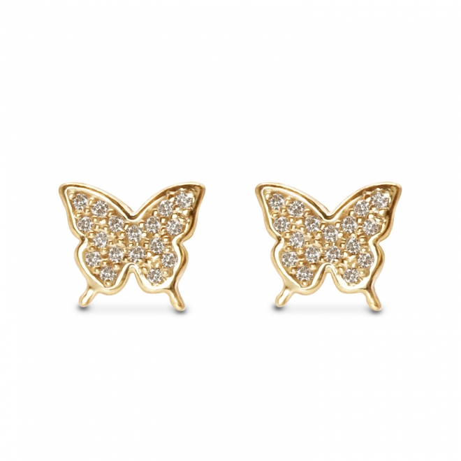 Butterfly Shape Stud Earrings with 36 Diamonds