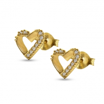 Heart Shape Stud Earrings with 18 Diamonds
