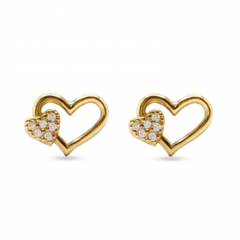 Two Hearts Stud Earrings with 12 Diamonds