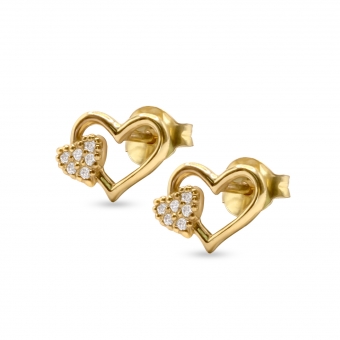 Two Hearts Stud Earrings with 12 Diamonds