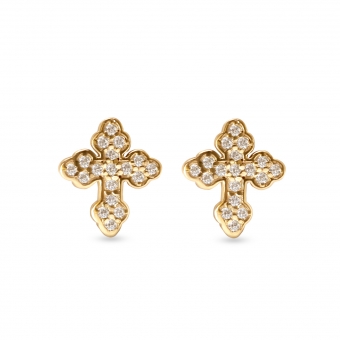 Cross Shape Stud Earrings with 36 Diamonds