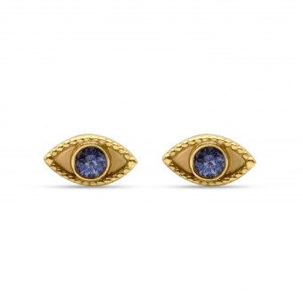 Evil Eye with Center Sapphire/Diamond Stud Earrings