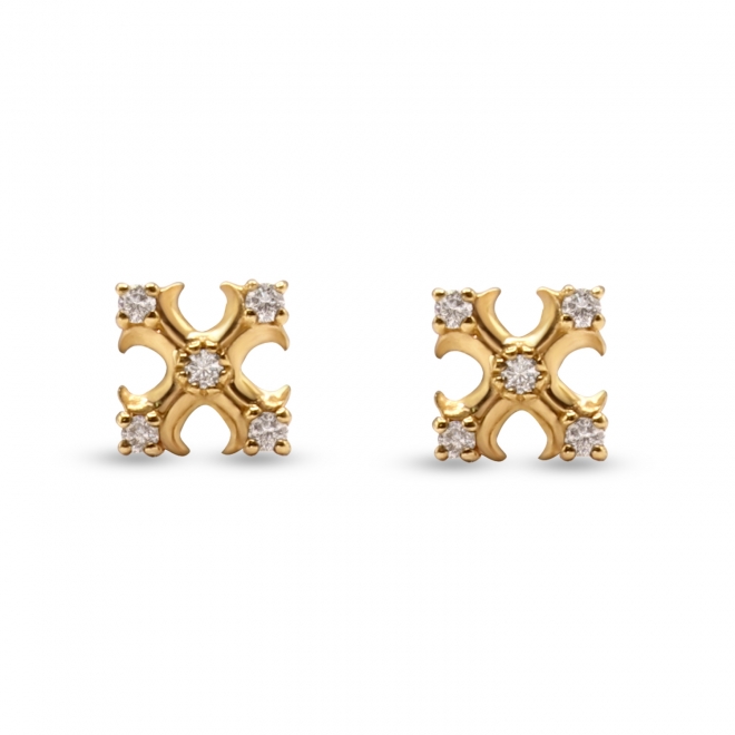 Cross Shape Stud Earrings with Diamonds