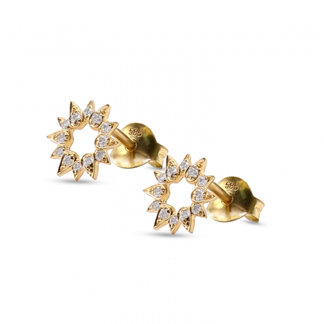 Sun Shape Stud Earrings with 24 Diamonds