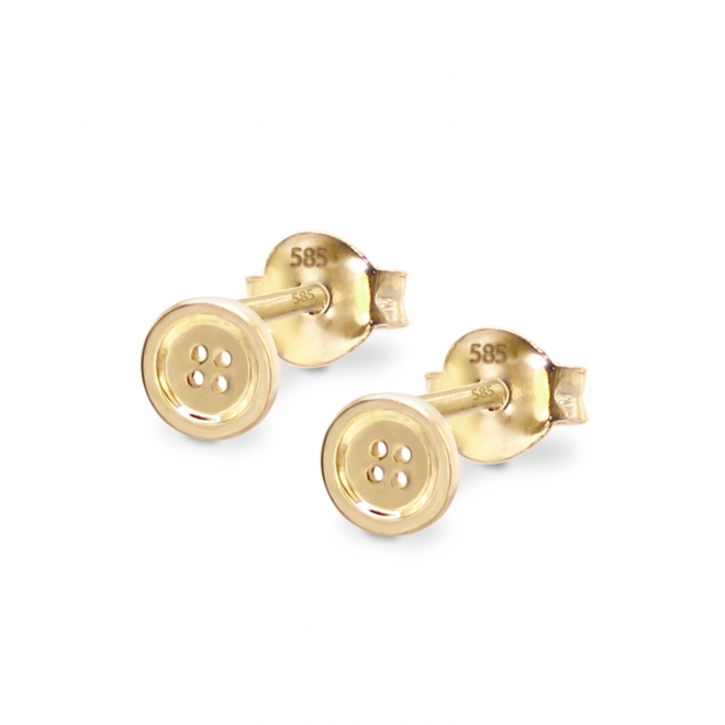 Gold Button Shape Stud Earrings