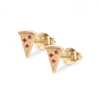 Gold Pizza Shape with 3 Natural Rubies Stones