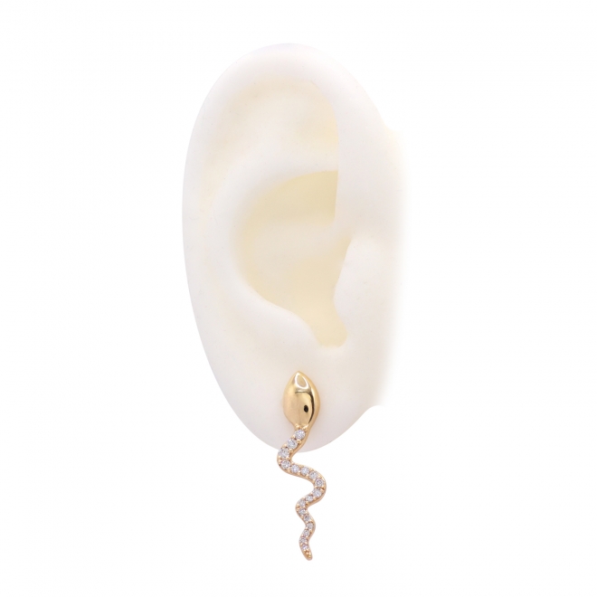 Sperm/Snake Stud Earrings with 34 Gemstones