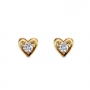 Heart Shape Gold Stud Earrings With 2 Diamonds