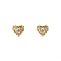 Heart Shape Gold Stud Earrings With Solitaire Diamonds