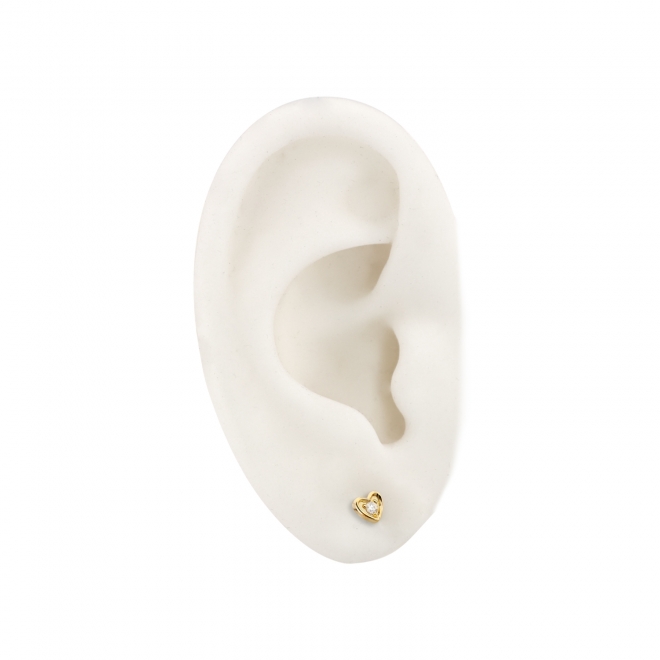 Heart Shape Gold Stud Earrings With Solitaire Diamonds