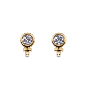 Crown Shape Gold Stud Earrings with 2 Diamonds