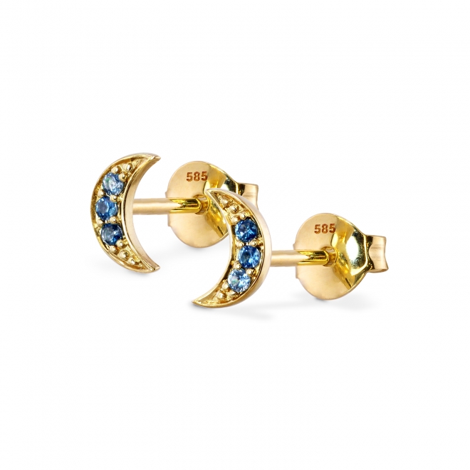 Crescent Moon Shape with 6 Diamonds Stud Earrings