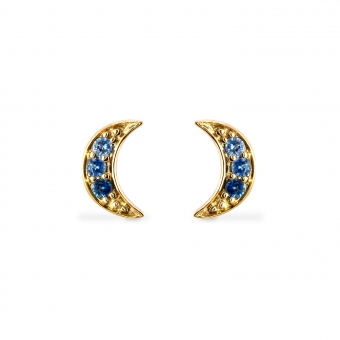 Crescent Moon Shape with 6 Diamonds Stud Earrings