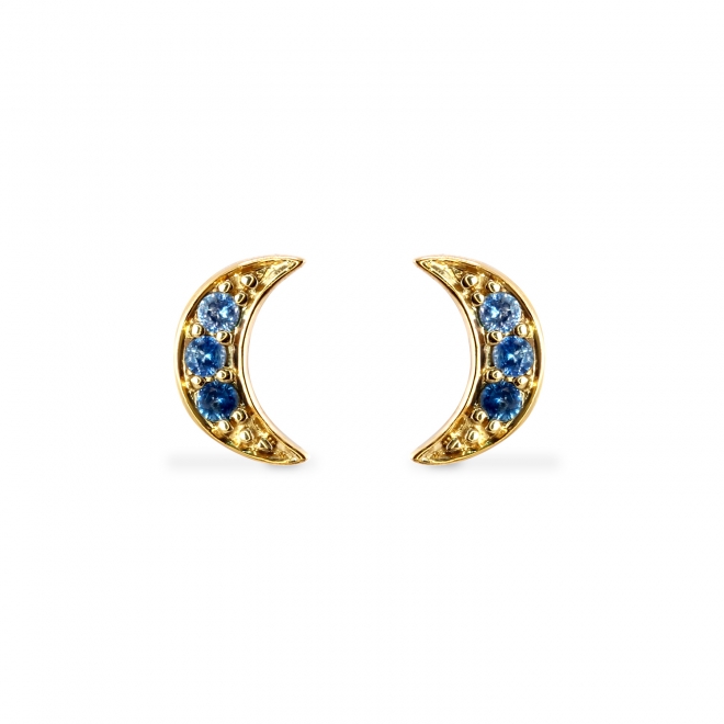 Crescent Moon Shape with 6 Diamonds Stud Earrings