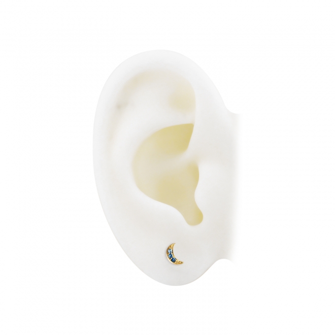 Crescent Moon Shape with 6 Diamonds Stud Earrings