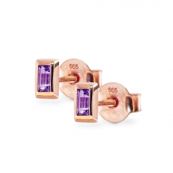Baguette Stud Earrings with Solitaire Gemstones