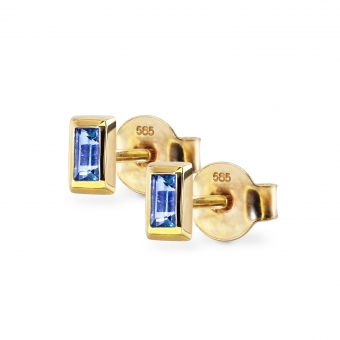 Baguette Stud Earrings with Solitaire Gemstones