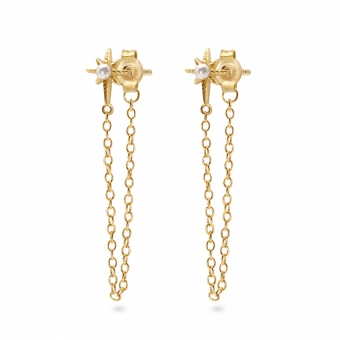 Gold Chain Stud Earrings with Pearl