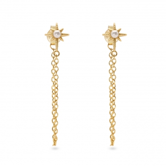 Gold Chain Stud Earrings with Pearl