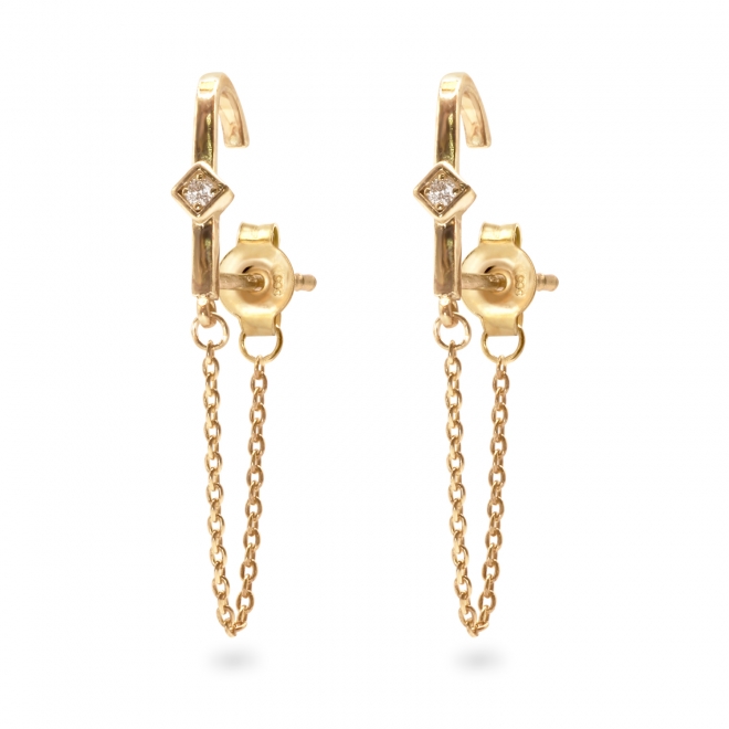 Square and Hook Shape with Chain Stud Earrings