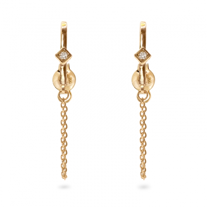Square and Hook Shape with Chain Stud Earrings