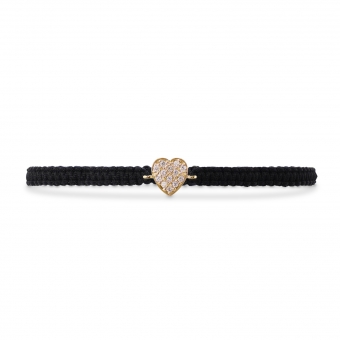 Gold Heart Macramé Bracelet with Diamonds
