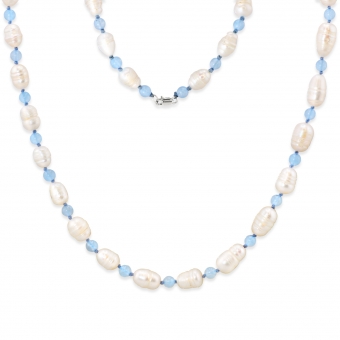 Pearls and Blue Chalcedony Bead Necklace