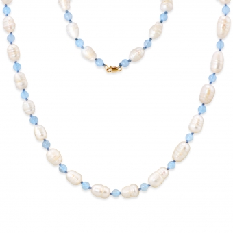 Pearls and Blue Chalcedony Bead Necklace
