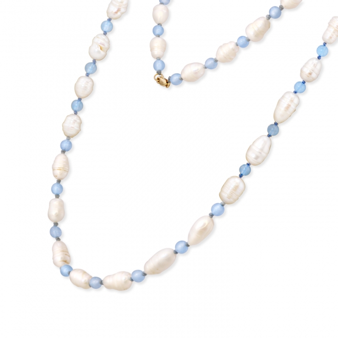 Pearls and Blue Chalcedony Bead Necklace