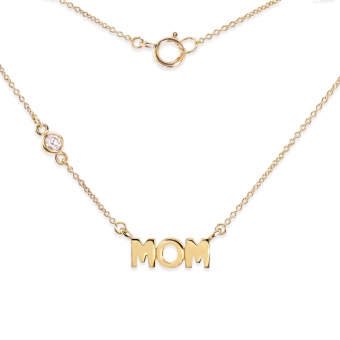 Gold MOM Letter Necklace with Diamond
