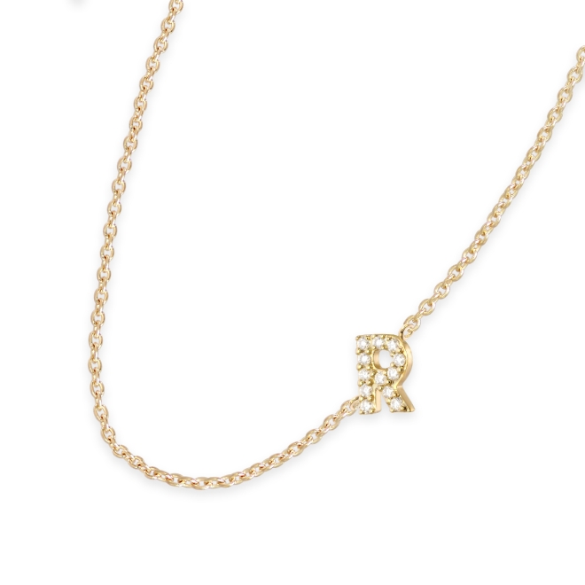 R Diamonds Letter Shape Chain Necklace