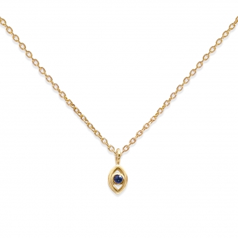 Gold Evil Eye with Solitaire Gemstone Necklace