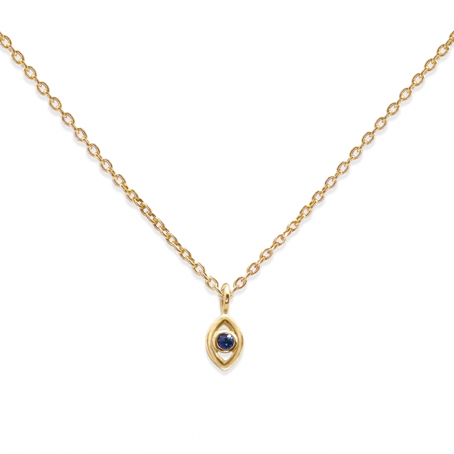 Gold Evil Eye with Solitaire Gemstone Necklace