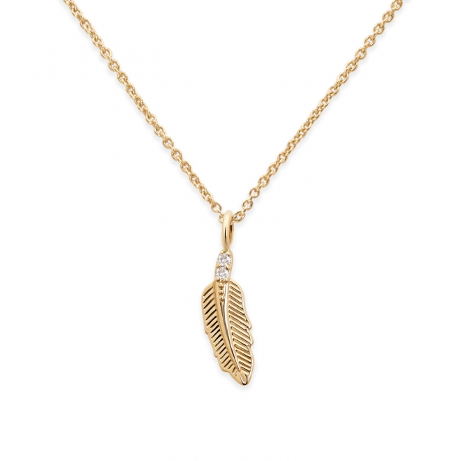 Gold Feather 2 Diamonds Necklace