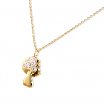 Gold Round Mushroom with Diamonds Necklace