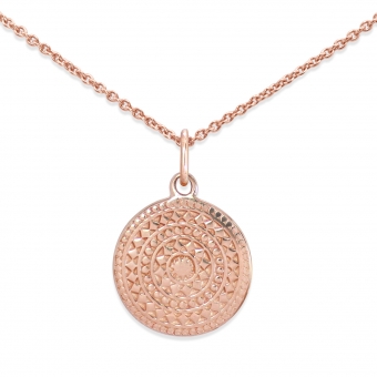 Gold 12mm Engraved Disk Necklace