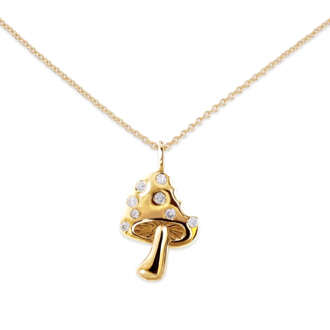 Gold Mushroom with Diamonds Necklace