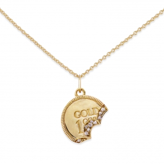 Gold Coin Bit Shape with Diamonds Necklace