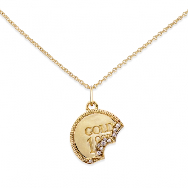 Gold Coin Bit Shape with Diamonds Necklace