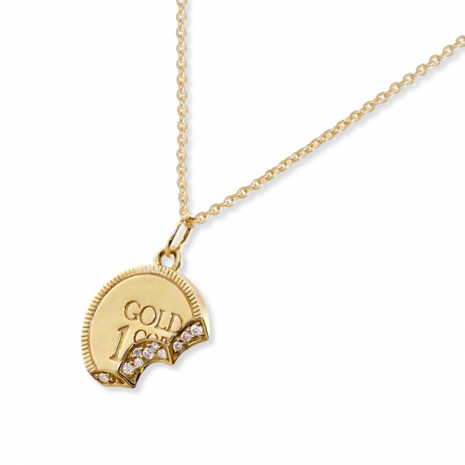 Gold Coin Bit Shape with Diamonds Necklace
