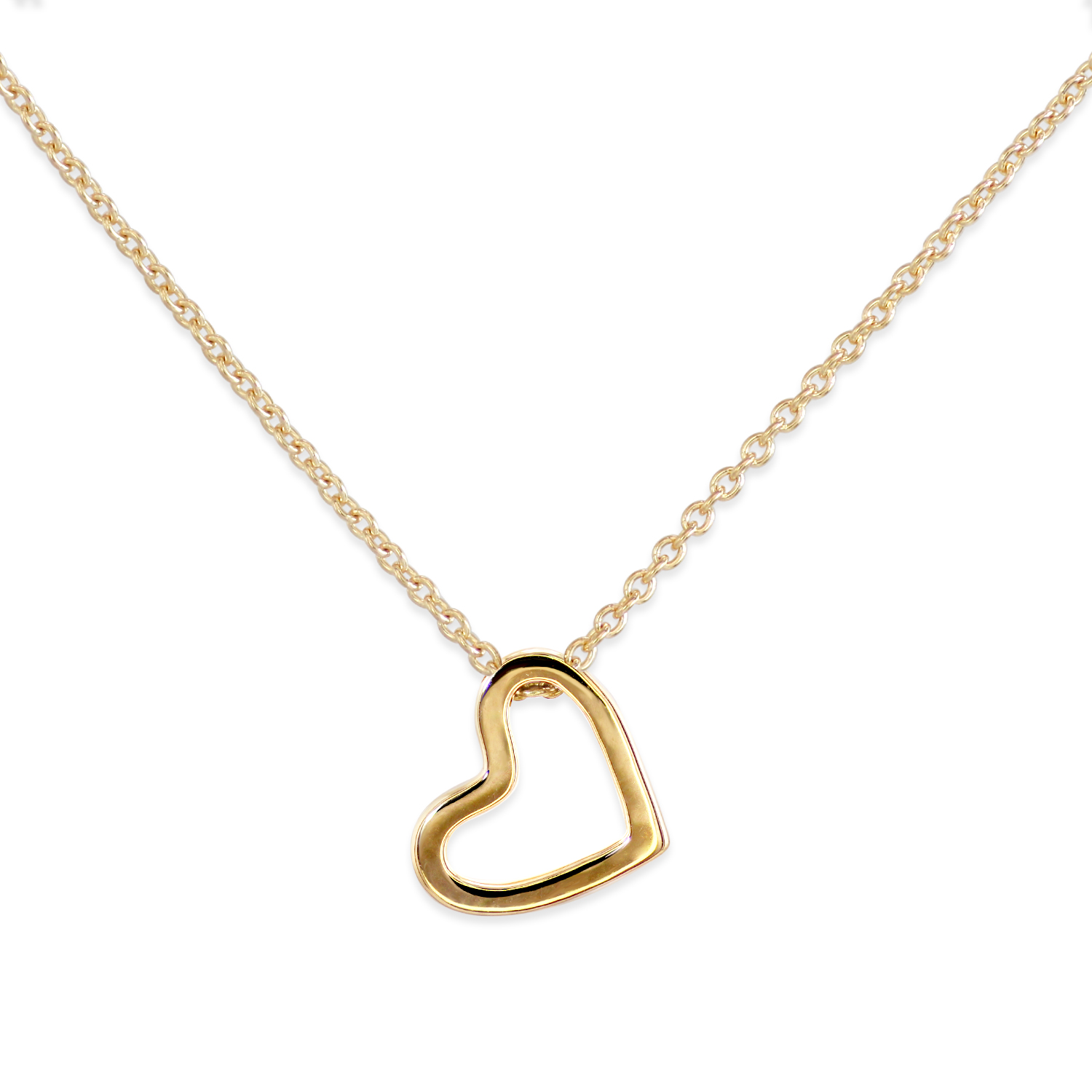 14k Yellow Gold Floating Heart Necklace