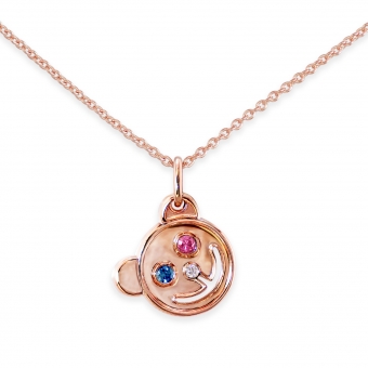 Gold Bear Smile Necklace with Mix Sapphires and Diamond