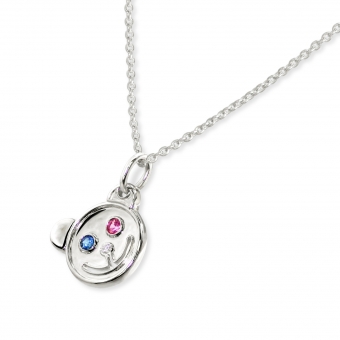 Gold Bear Smile Necklace with Mix Sapphires and Diamond