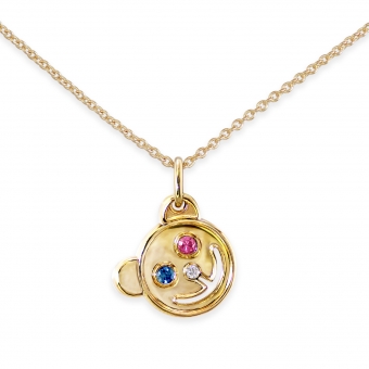 Gold Bear Smile Necklace with Mix Sapphires and Diamond