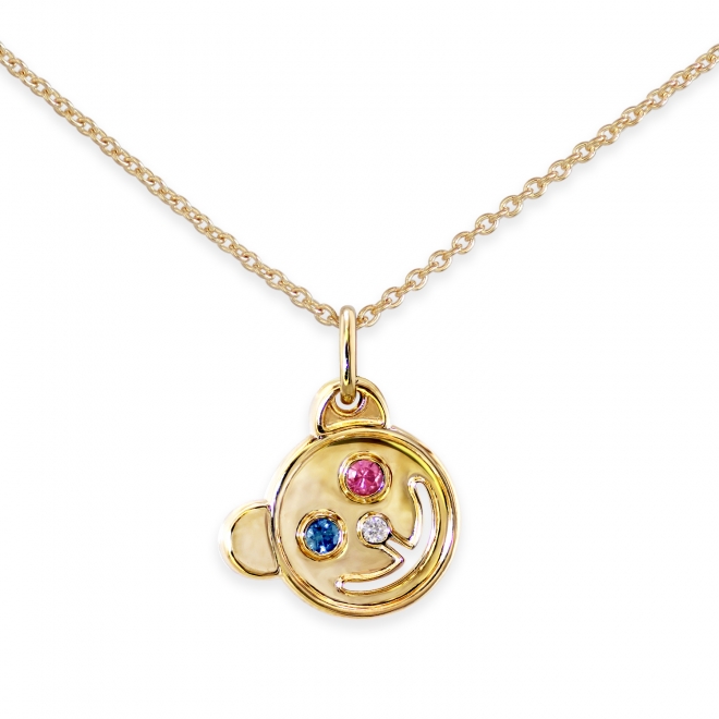 Gold Bear Smile Necklace with Mix Sapphires and Diamond