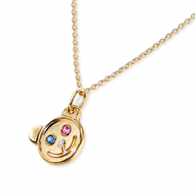 Gold Bear Smile Necklace with Mix Sapphires and Diamond