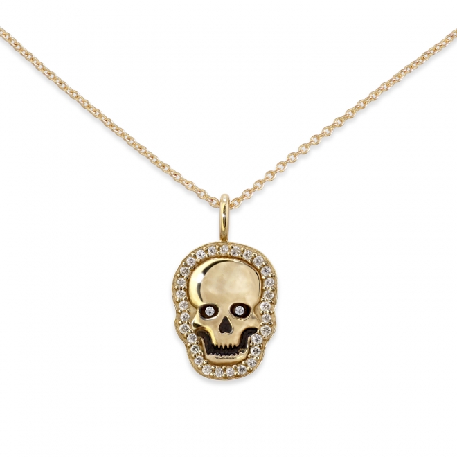 Gold Skull with Diamonds Necklace